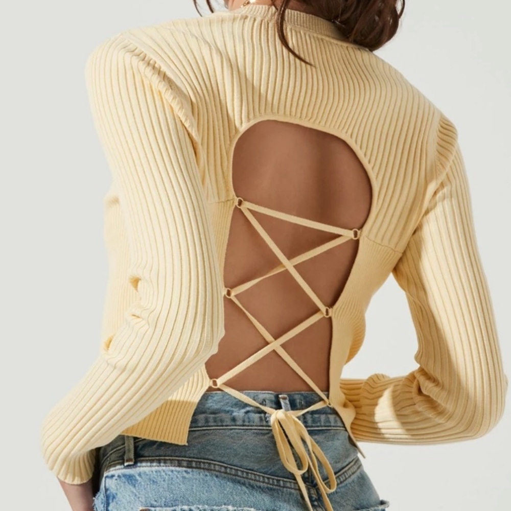 ASTR Avila knit open back sweater yellow
